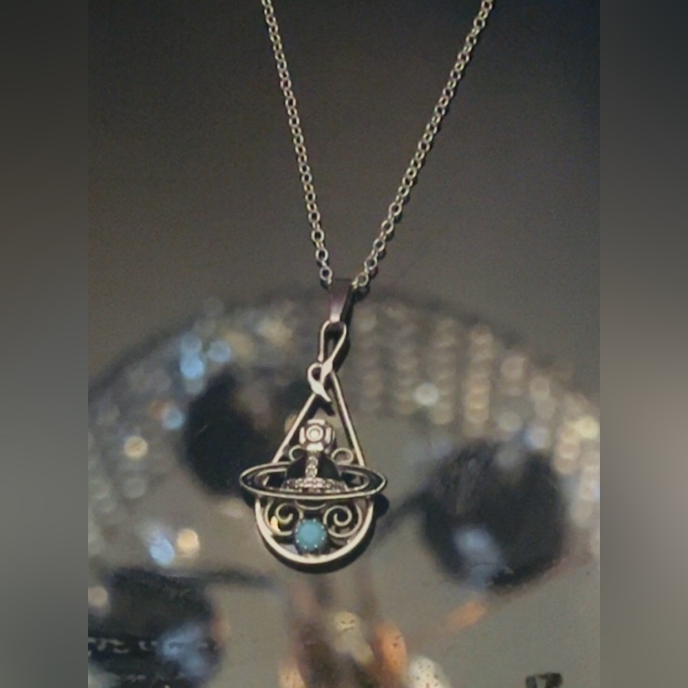 Handmade Revamped vivienne westwood Silver Black Turquoise Saturn necklace - Picture 2 of 5